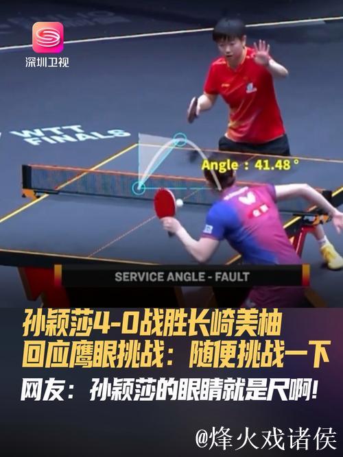 离谱!孙颖莎鹰眼挑战对手发球弧线超40度,长崎美柚自己都笑了 离谱!孙颖莎鹰眼挑战对手发球弧线超40度,长崎美柚自己都笑了